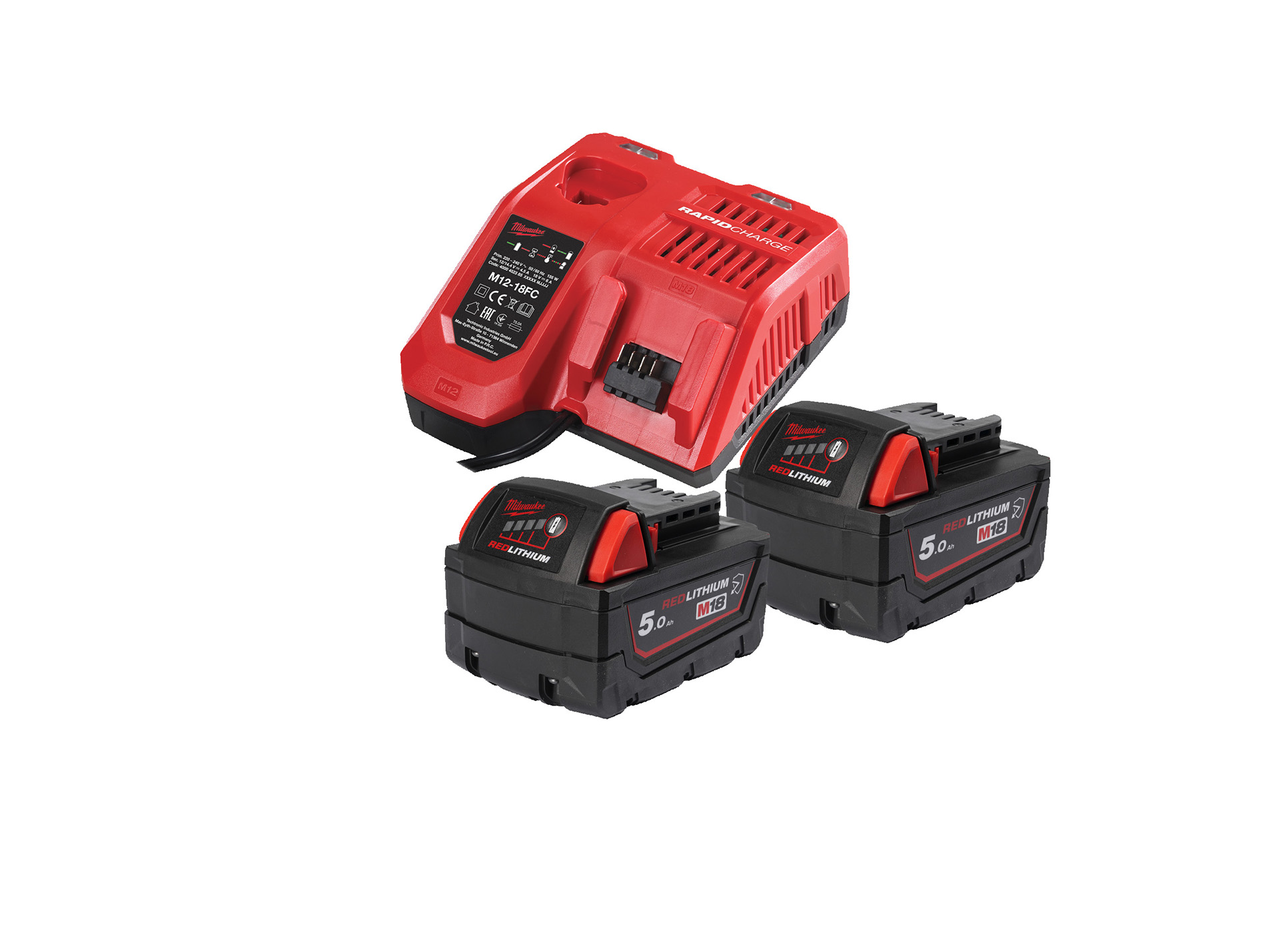 Pack MILWAUKEE M18 NRGCR 502 18v 5ah x2 + 12v 4ah + chargeur rapide